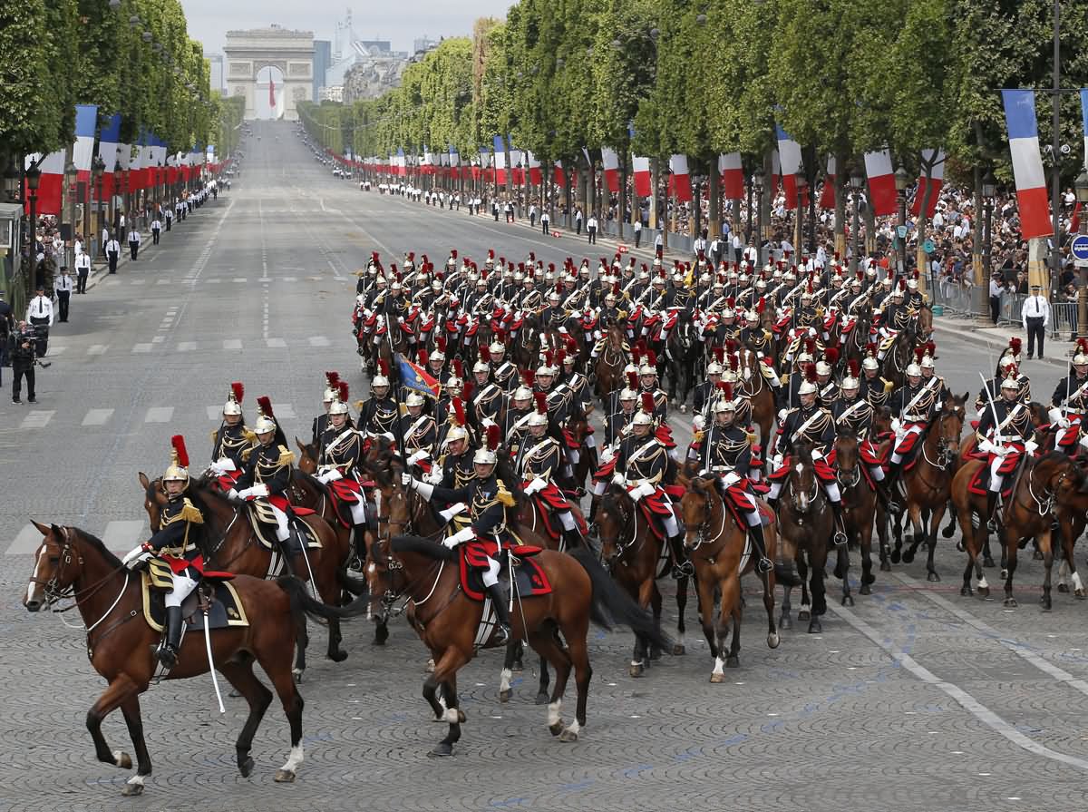 Mounted Republican Guards Ride Down The Champs Elysees During The Bastille Day Parade