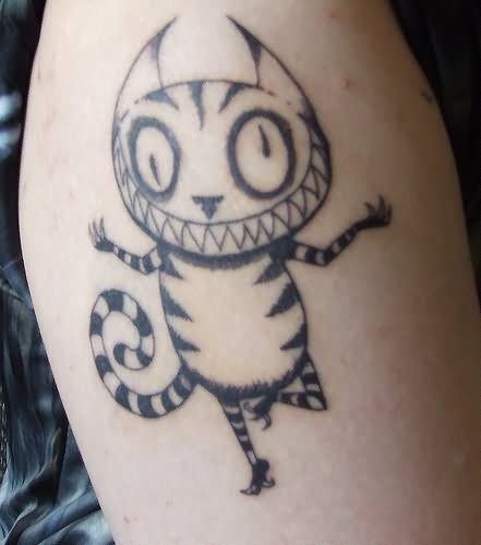 Outline Cheshire Cat Tattoo On Shoulder