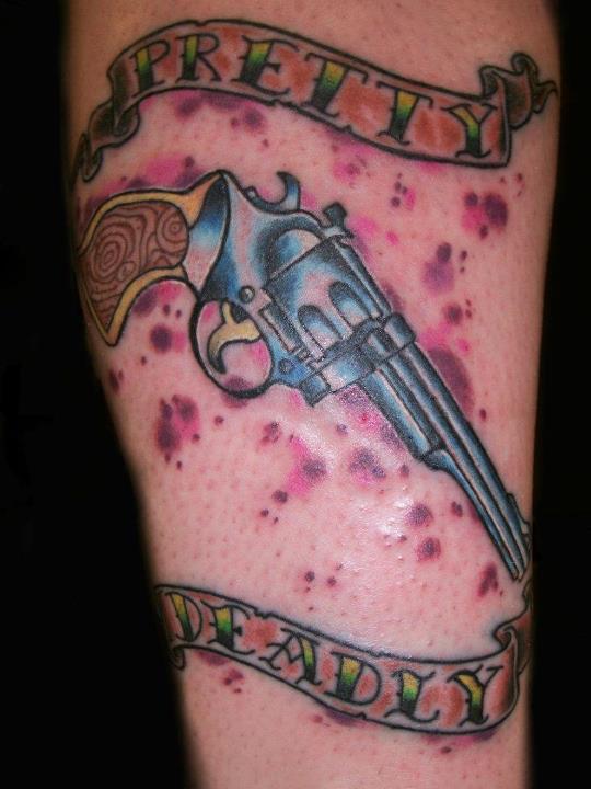 thigh inner tattoo on Traditional  Revolver 34 Tattoos