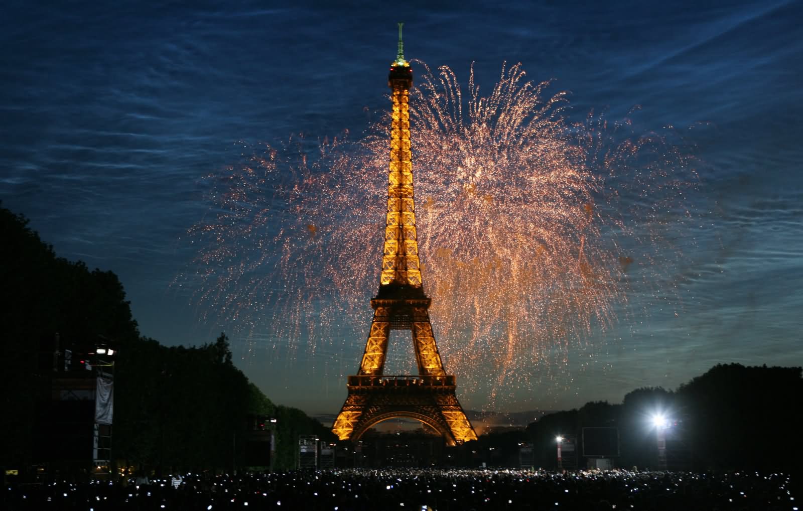 Stunning View Of The Eiffel Tower With Fireworks During Bastille Day