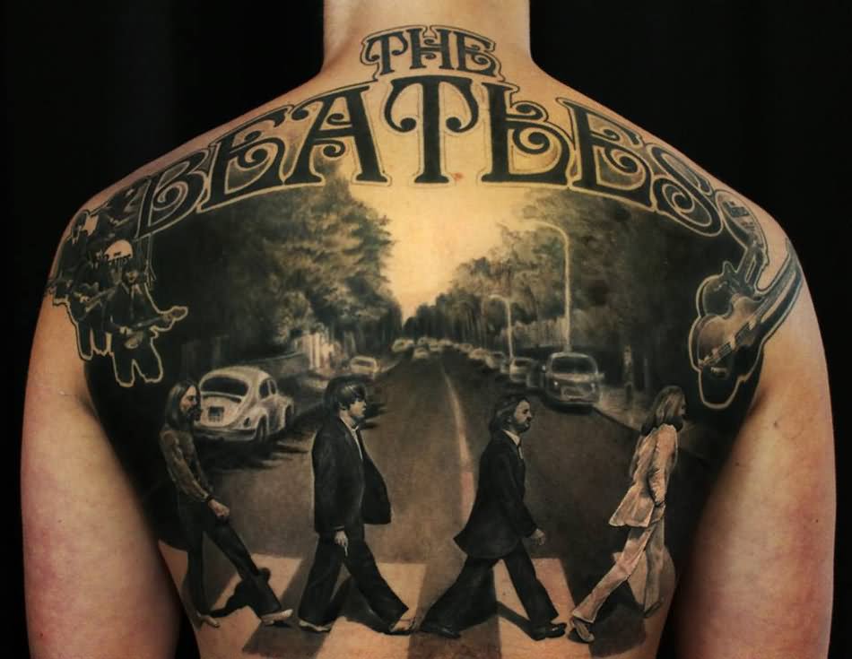 The Beatles On Road Tattoo On Full Back By Ellen Westholm