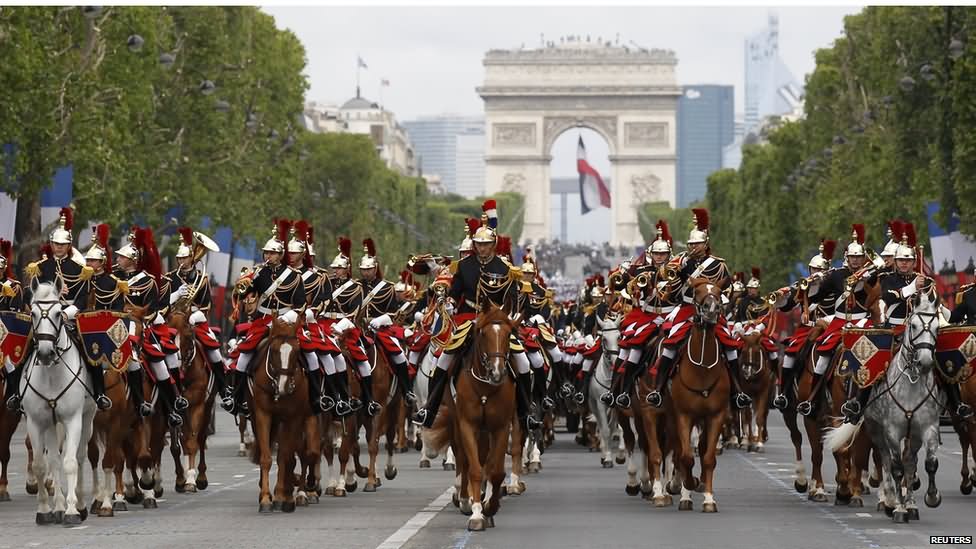 The Republican Guard Ride Down The Champs Elysees During The Bastille Day Parade