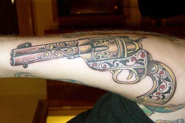 Western Revolver Tattoo On Sleeve