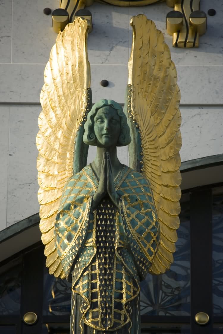 Closeup Of Angel Statue On The Entrance Gate Of The Steinhof Church