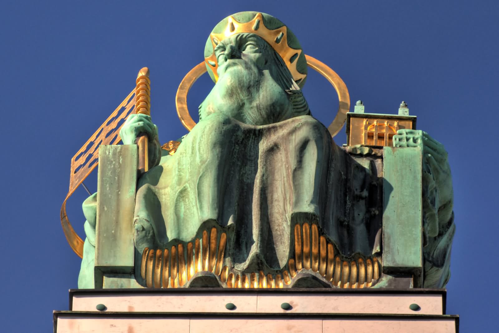 Closeup Of St. Leopold Statue On The Top Of Kirche am Steinhof Church