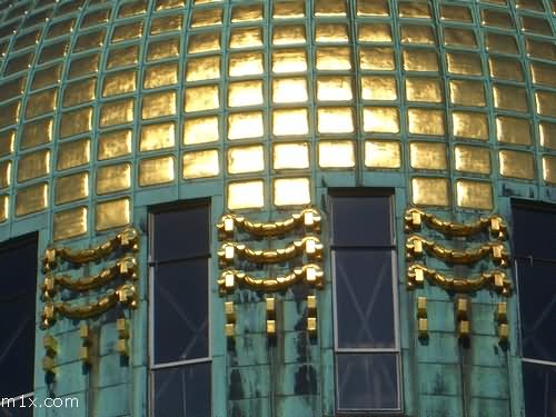 Closeup Of The Golden Architecture On The Dome Of Steinhof Church Exterior View