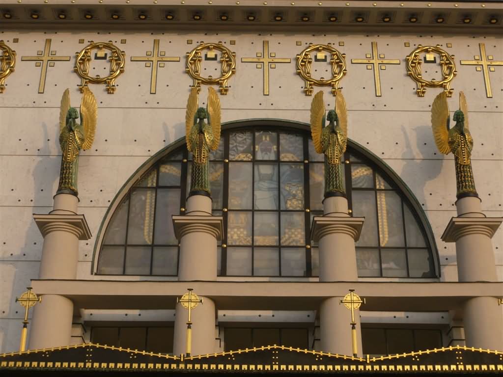 Front View Of Line Up Angel Statues On The Kirche am Steinhof