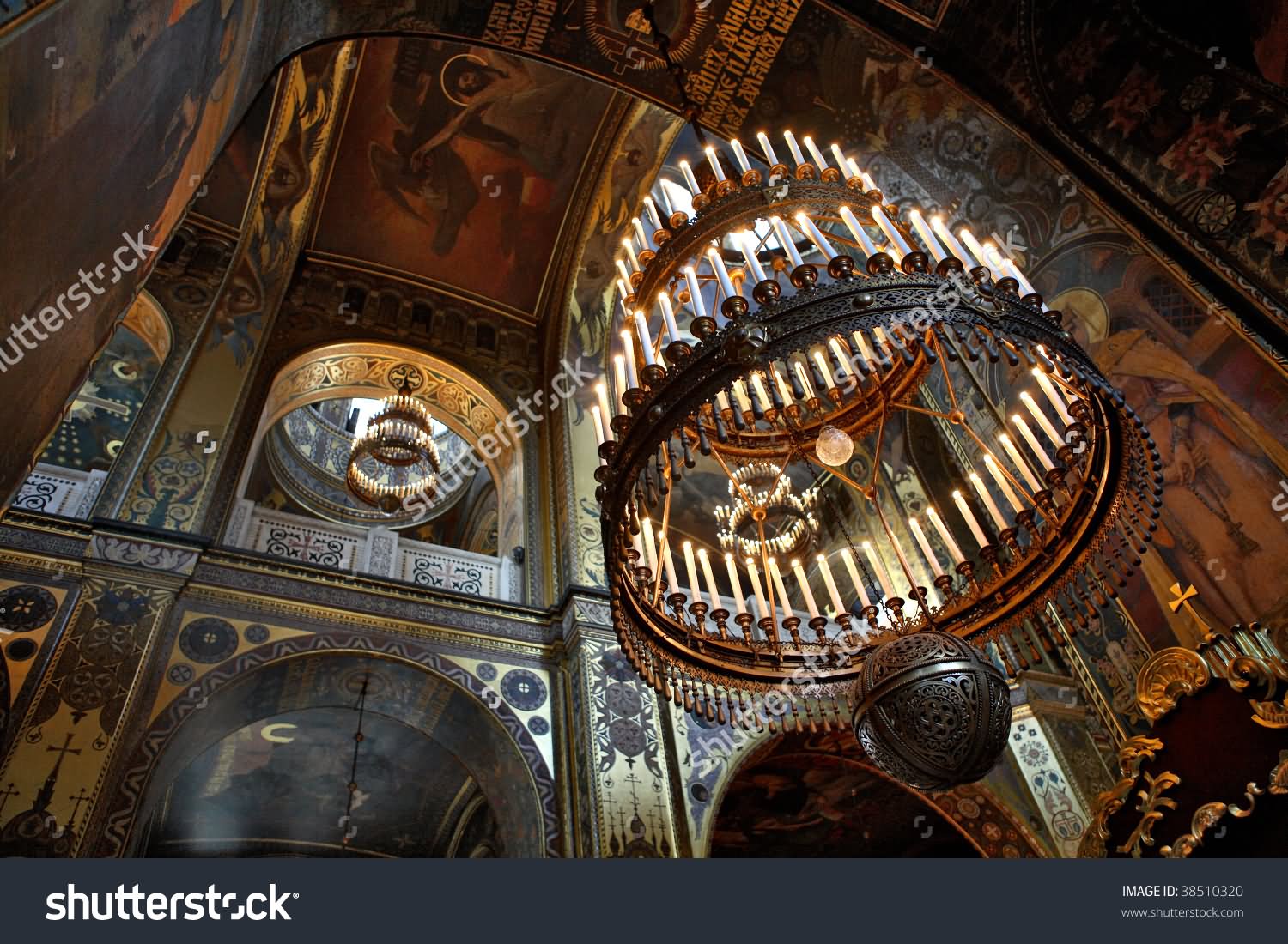 Hanging Candle Stand Inside The St Volodymyr's Cathedral In Kiev, Ukraine