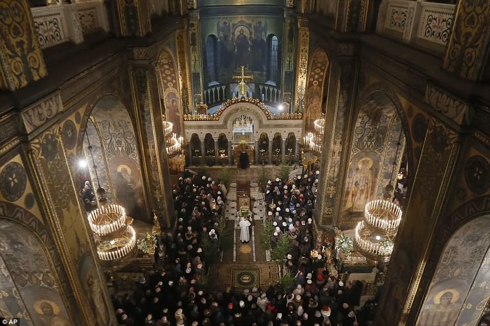 Orthodox Believers Attend Christmas Eve Mass In The St Volodymyr's Cathedral