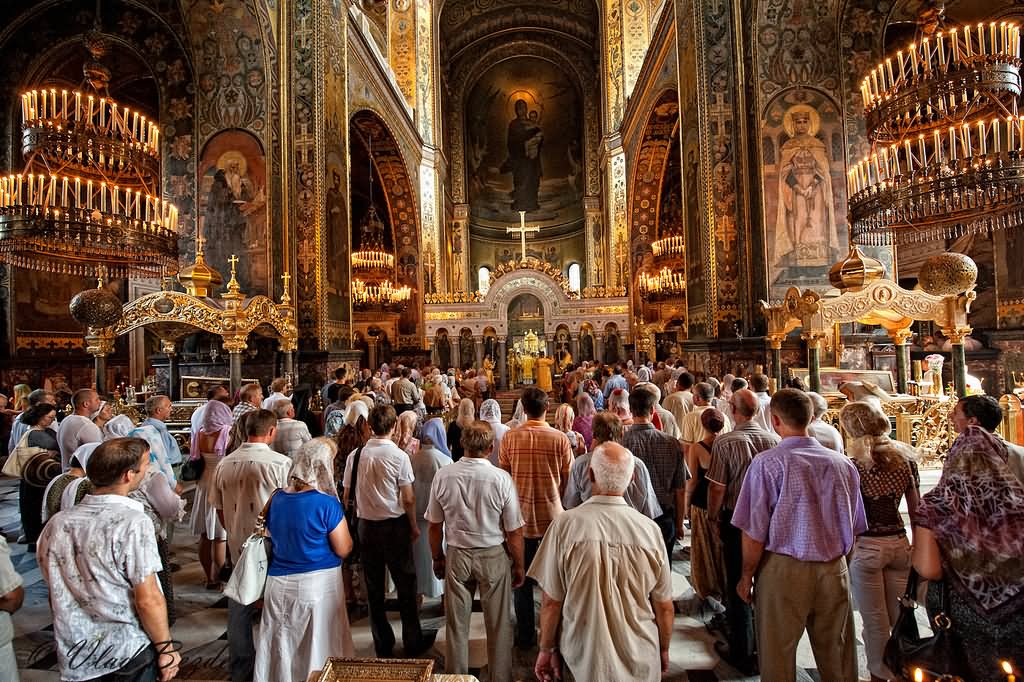 People Inside The St Volodymyr's Cathedral During A Mass