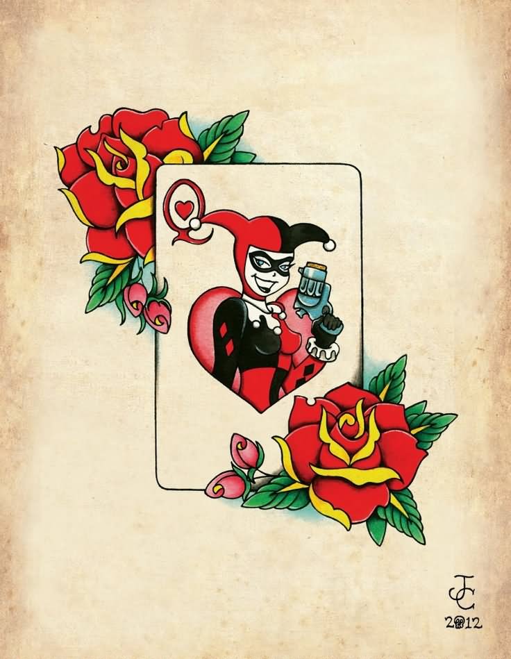 Red Roses And Harley Quinn Tattoo Design