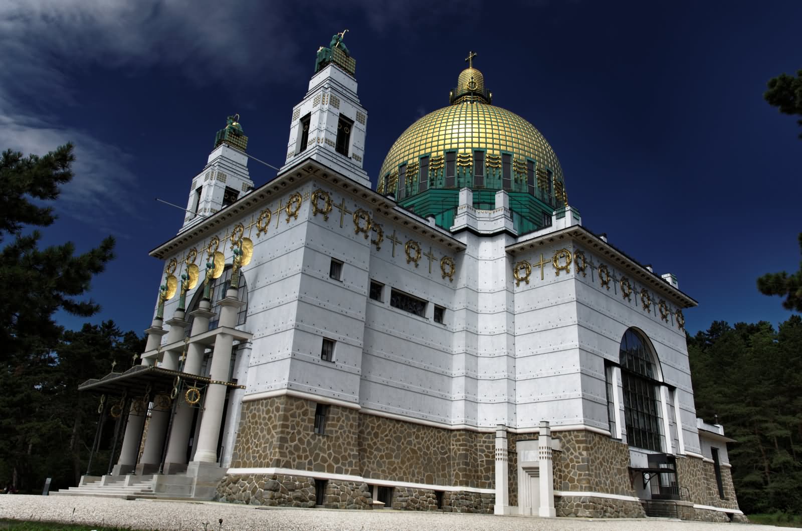 Side View Of Kirche am Steinhof At Dusk