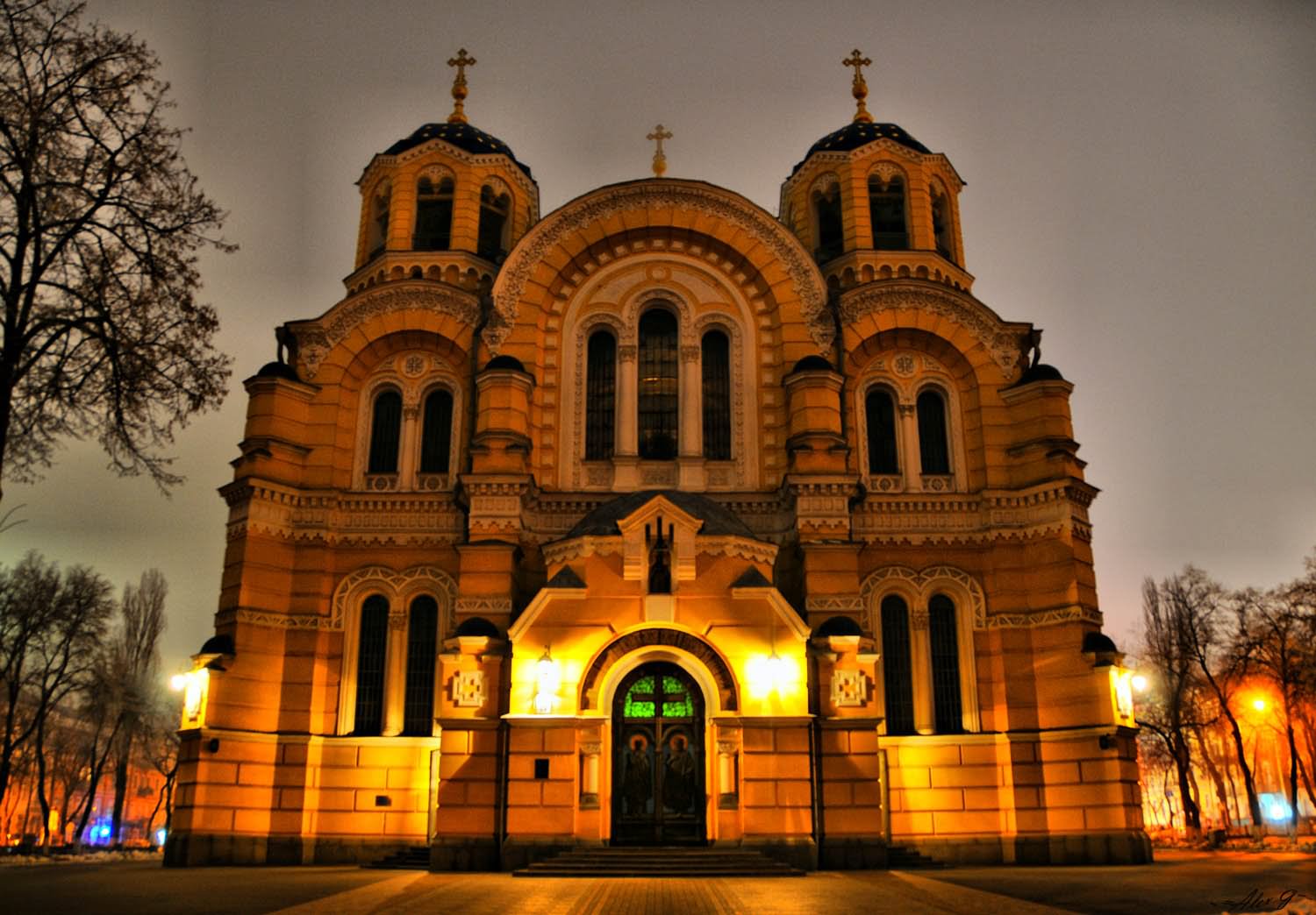 The St Volodymyr's Cathedral Lit Up At Dusk