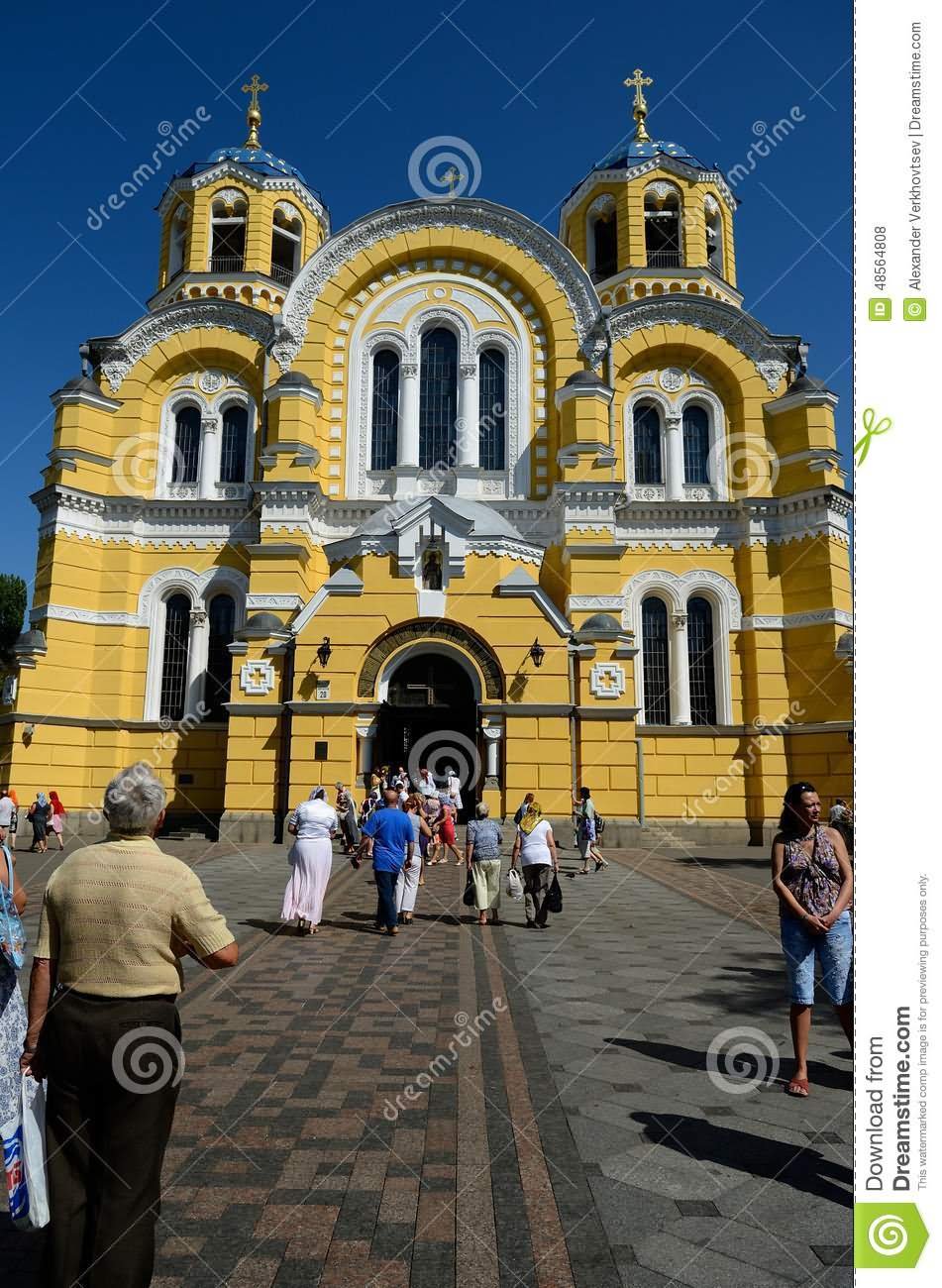 Visitors On The Way To Enter St Volodymyr's Cathedral In Kiev