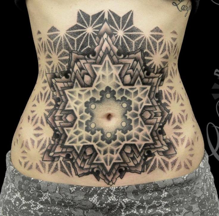 Geometric Flower Tattoo On Belly