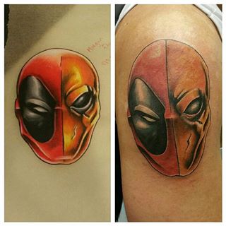 Cool Deathstroke Mask Tattoo Design For Shoulder