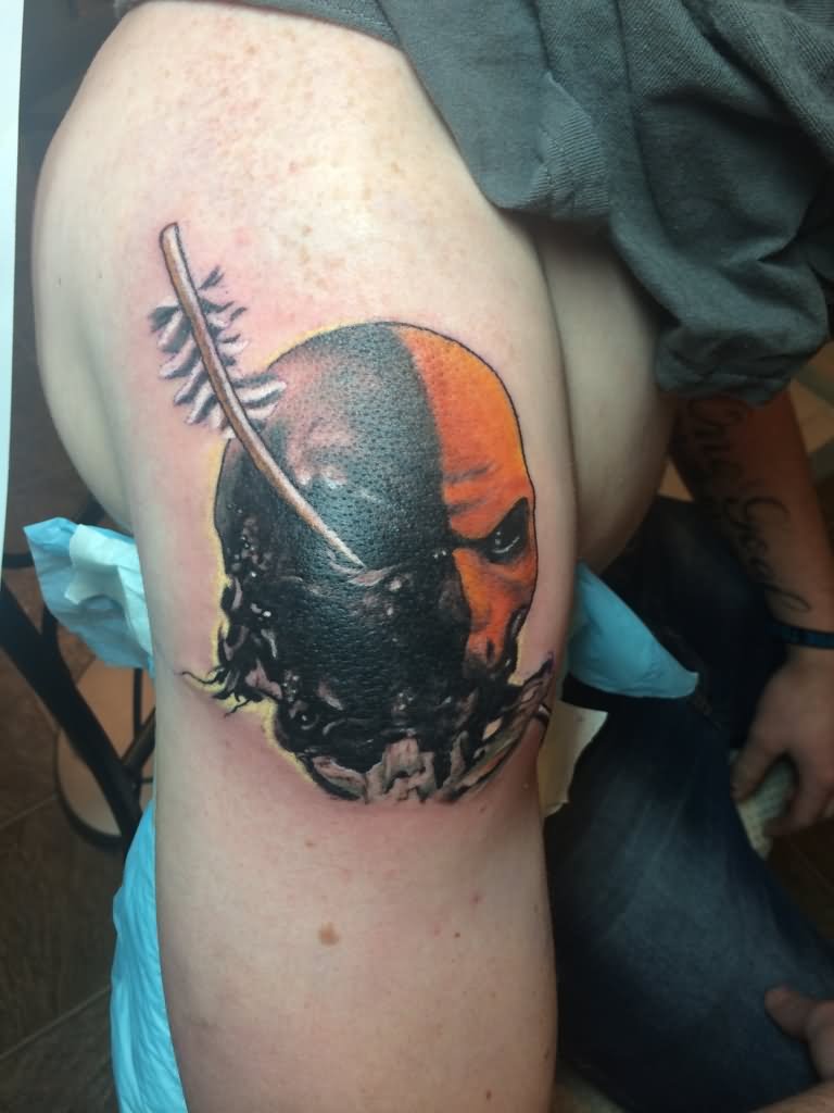 Horror Deathstroke Face Tattoo Design For Shoulder