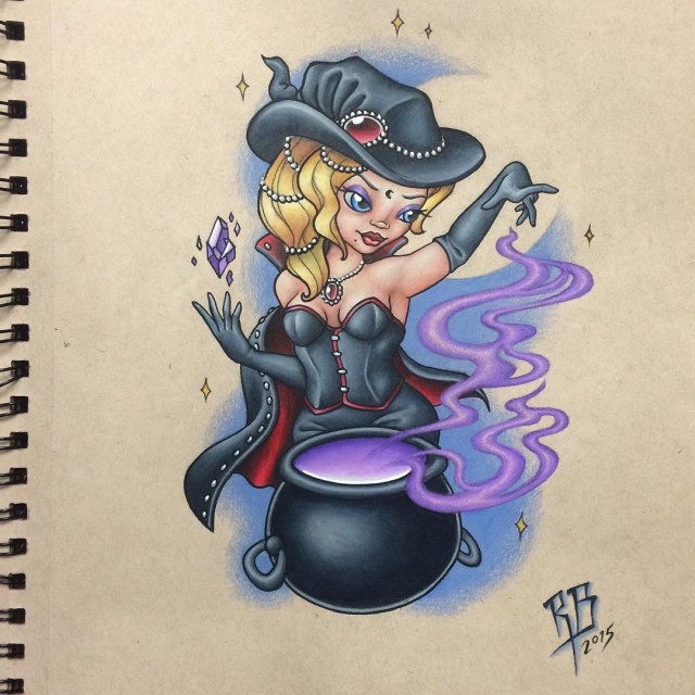 New School Fairy Witch Tattoo Design