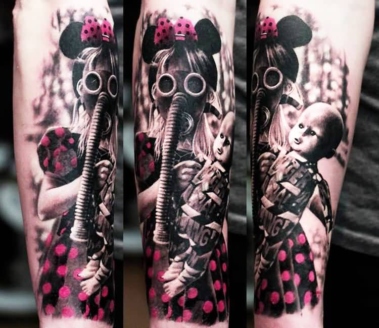 Cartoon With Gask Mask Tattoo by Pavel Krim