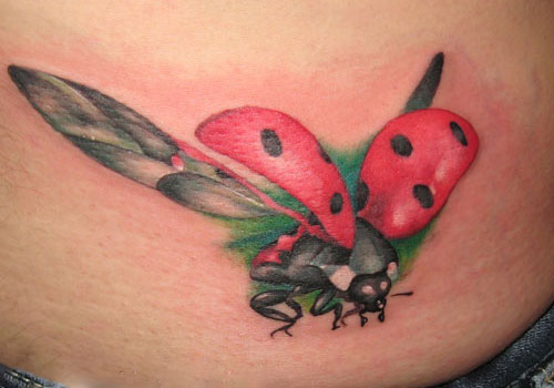 Flying Ladybug Tattoo On Waist