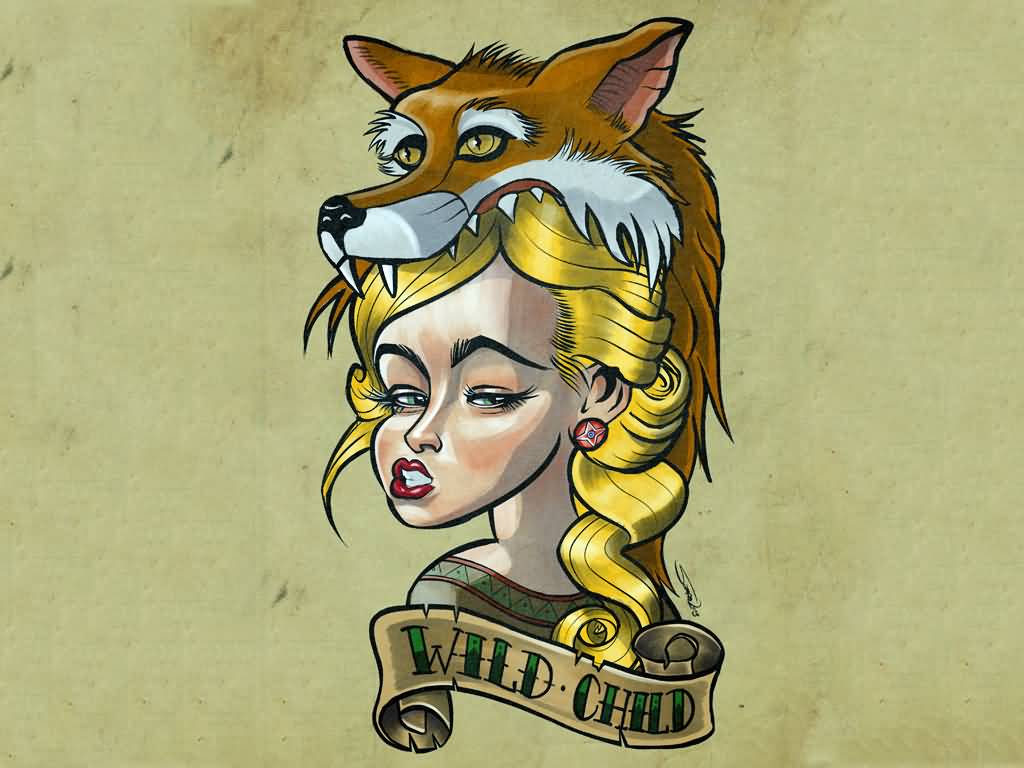 Wild Child Fox Girl Tattoo Design