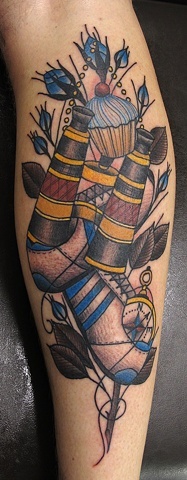 Color Binoculars Tattoo On Back Leg