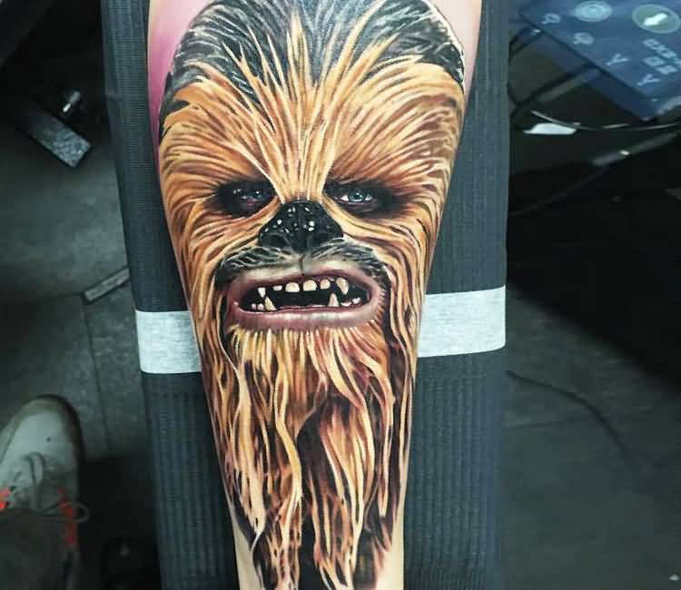 Amazing Chewbacca Tattoo On Leg