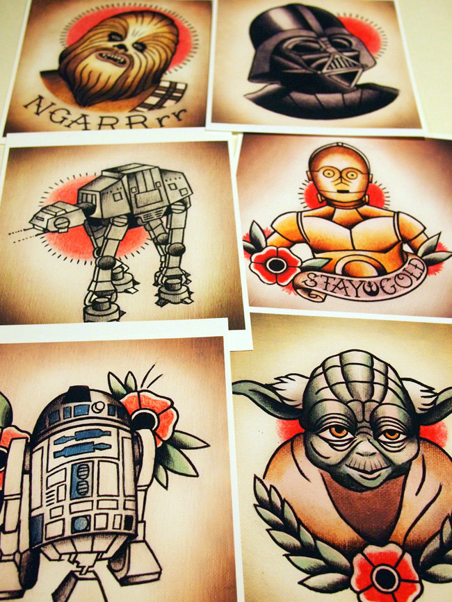 Amazing Star Wars Traditional Chewbacca Tattoos Designs