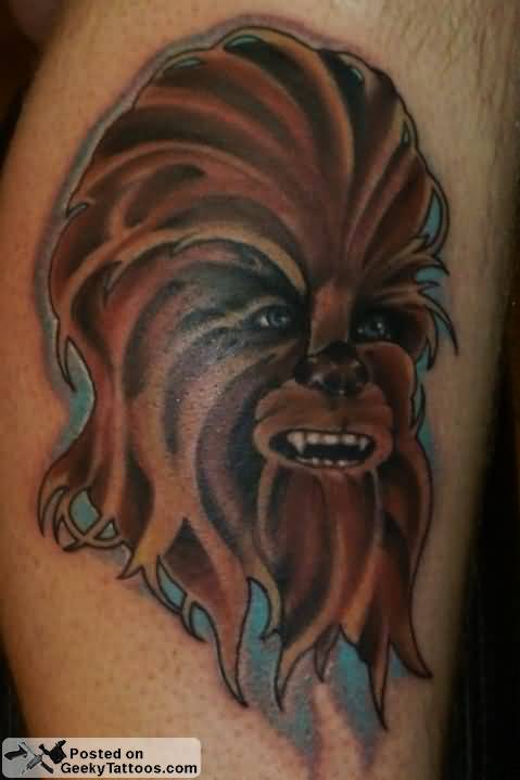 Angry Chewbacca Tattoo On Leg