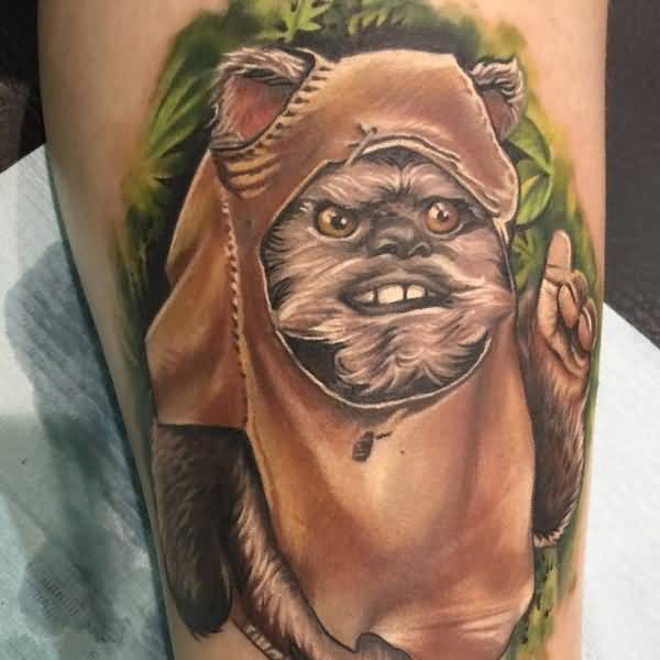 Animated Chewbacca Tattoo On Leg