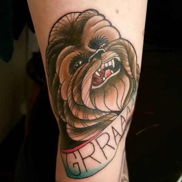 Banner And Chewbacca Tattoo On Arm