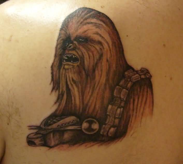 Chewbacca Tattoo On Left Back Shoulder