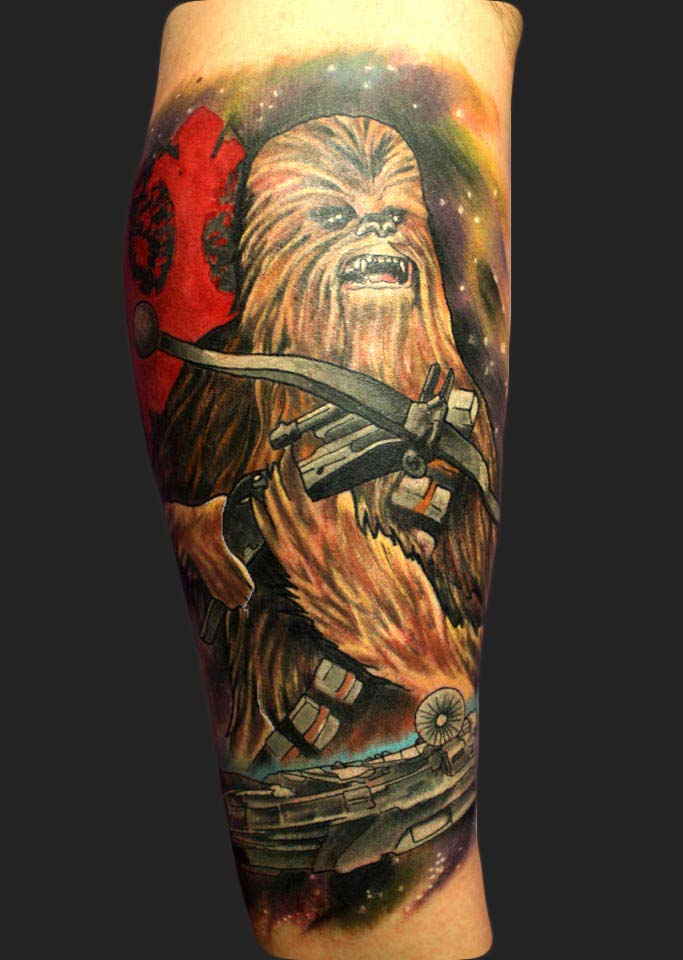 Chewbacca Tattoo On Leg Sleeve