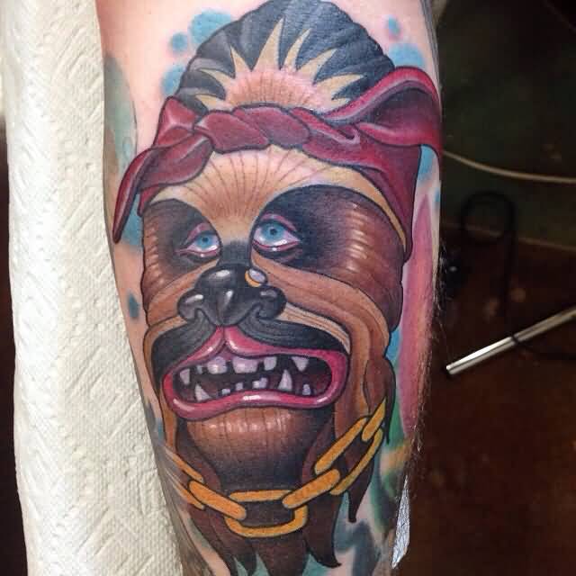 Colored Chewbacca Tattoo On Arm Sleeve