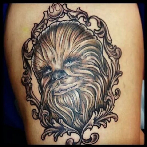 Grey Ink Chewbacca Tattoo