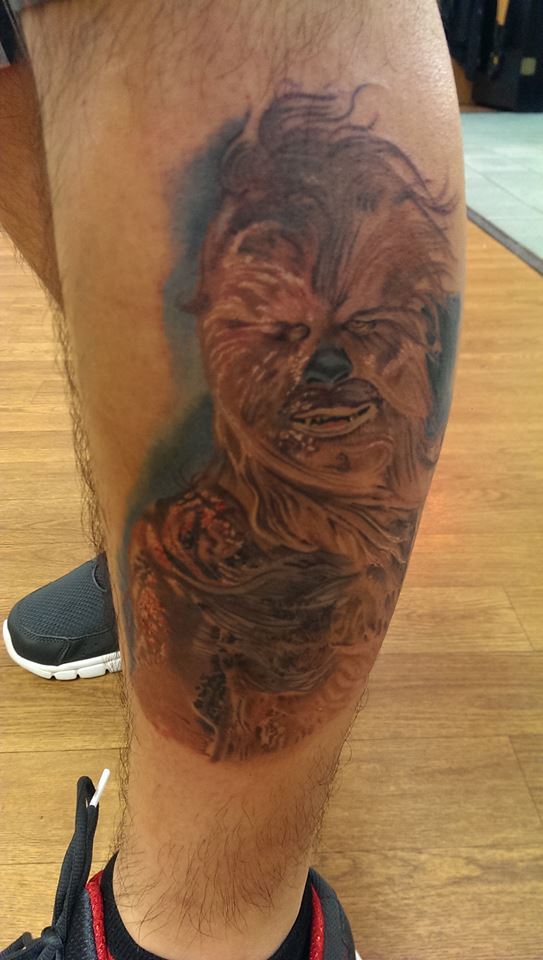 Left Leg Chewbacca Tattoo For Men