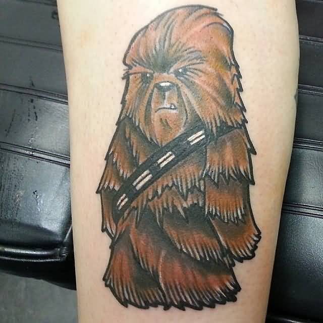 Mini Chewbacca Tattoo On Leg