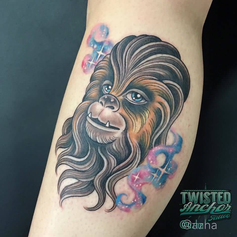 Nice Chewbacca Tattoo On Side Leg