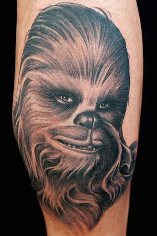 Star Wars Grey Ink Chewbacca Tattoo