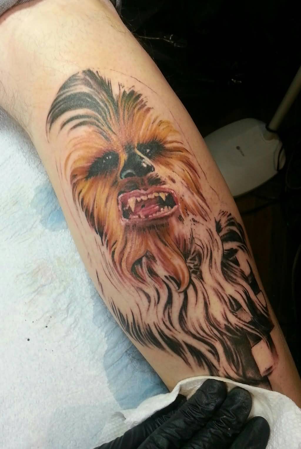 Traditional Chewbacca Tattoo On Leg by Dave Daniels