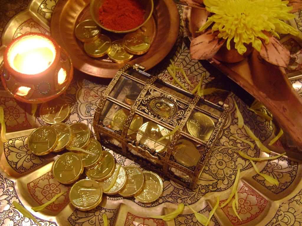 Beautiful Decorated Thali For Dhanteras Puja