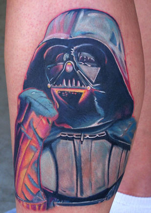 Darth Vader Tattoo On Side Leg by Chris Burnett