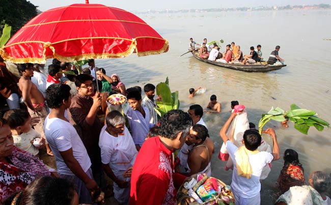 Durga Puja Celebration At Bagbazar Ghat In Kolkata