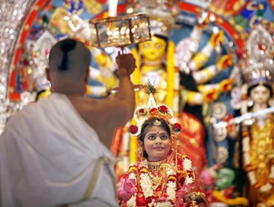 Girl Worshiped On Kumari Pujan During Durga Puja Celebration