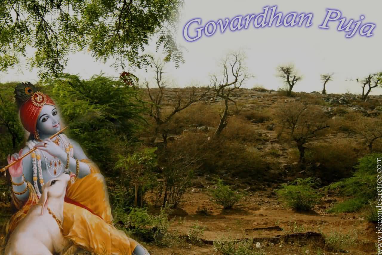 Govardhan Puja Wishes Lord Krishna Playing Flute Picture