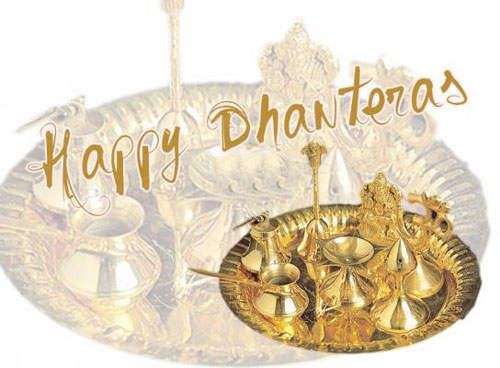 Happy Dhanteras Wishes Golden Ornaments Picture