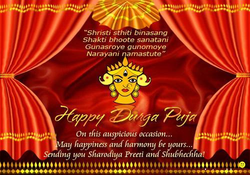 Happy Durga Puja On This Auspicious Occasion May Happiness And Harmony Be Yours Sending You Sharodiya Preteen And Shubhechha