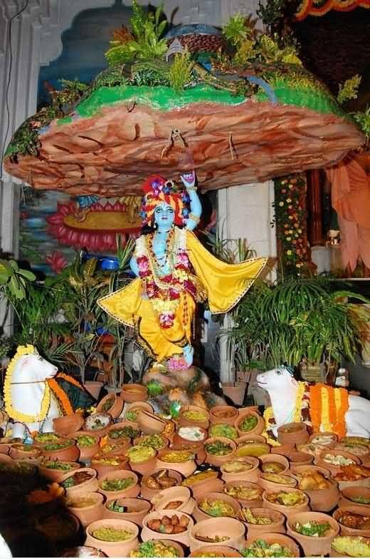 Idol Of Lord Krishna Lifting Govardhan Hill Happy Govardhan Puja