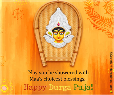 May You Be Showered With Maa's Choicest Blessings Happy Durga Puja Greeting Card