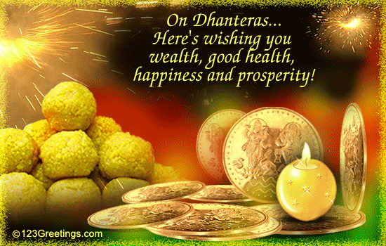 On Dhanteras Here's Wishing You Wealth, Good Health, Happiness And Prosperity Greeting Card